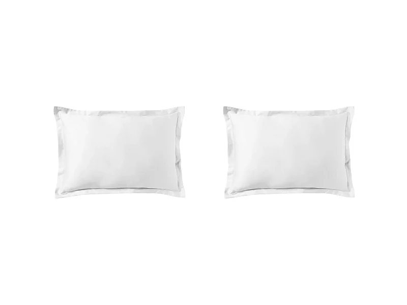 Lot de 2 taies d'oreiller blanc 100% satin de coton 50x70 cm