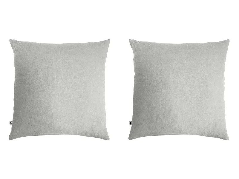Lot de 2 taies d'oreillers double gaze de coton gris 60x60 cm