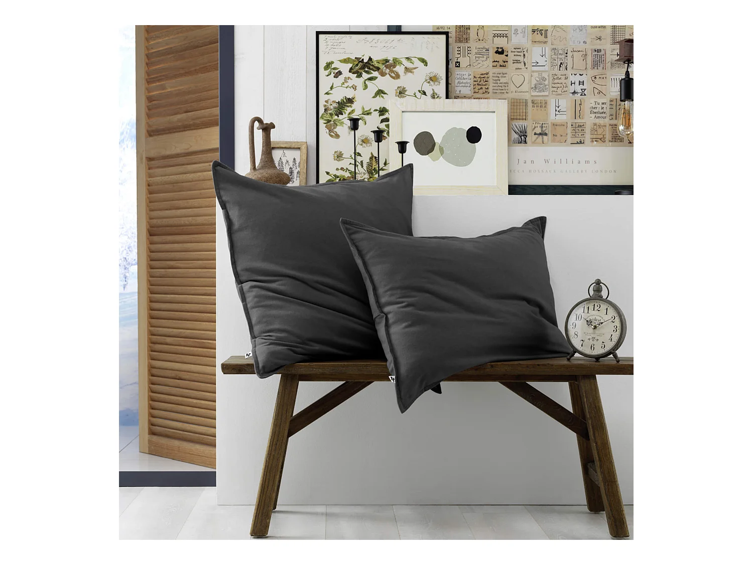 Lot de 2 taies d'oreiller flanelle anthracite 63x63 cm
