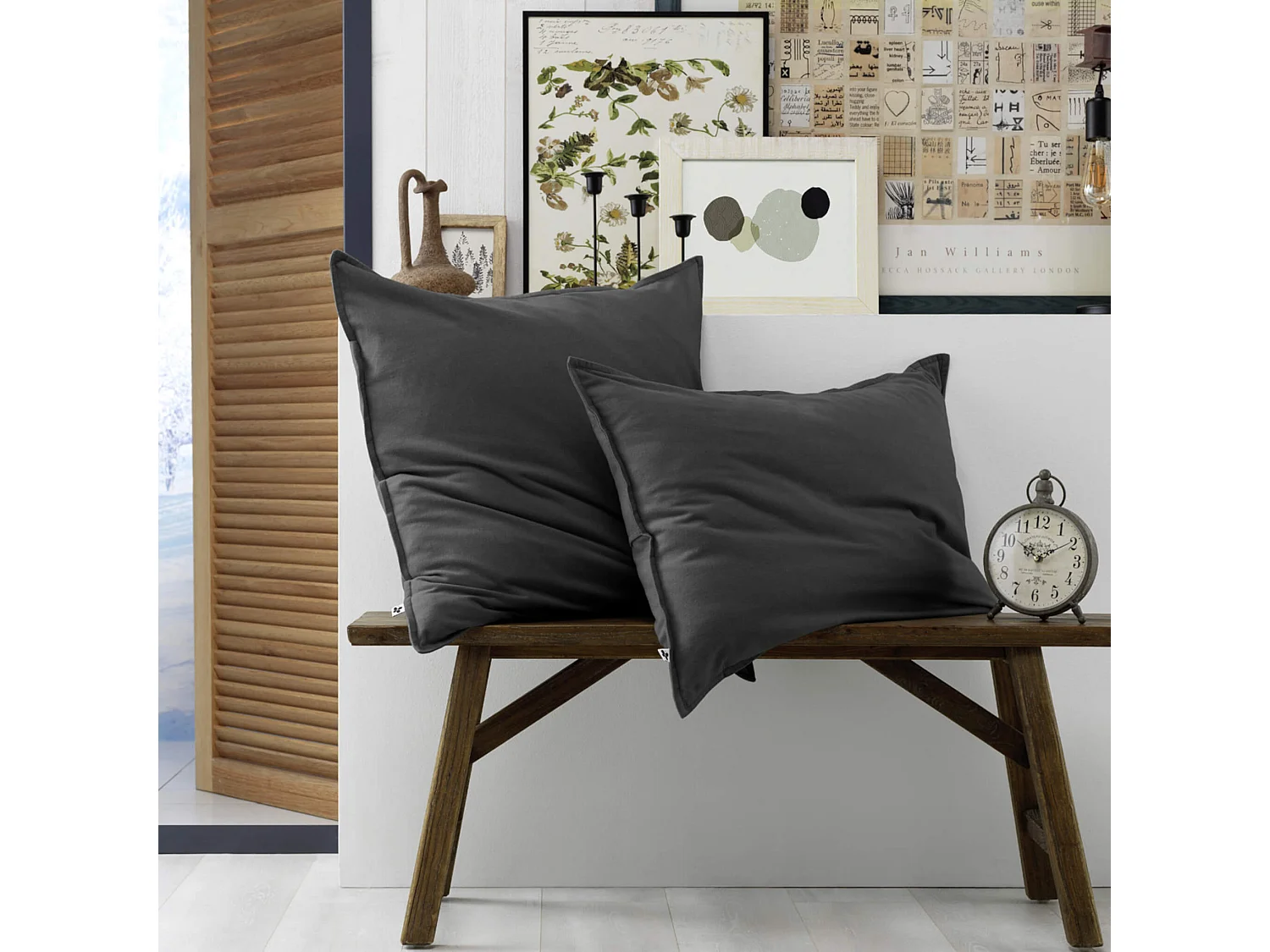 Lot de 2 taies d'oreiller flanelle anthracite 63x63 cm