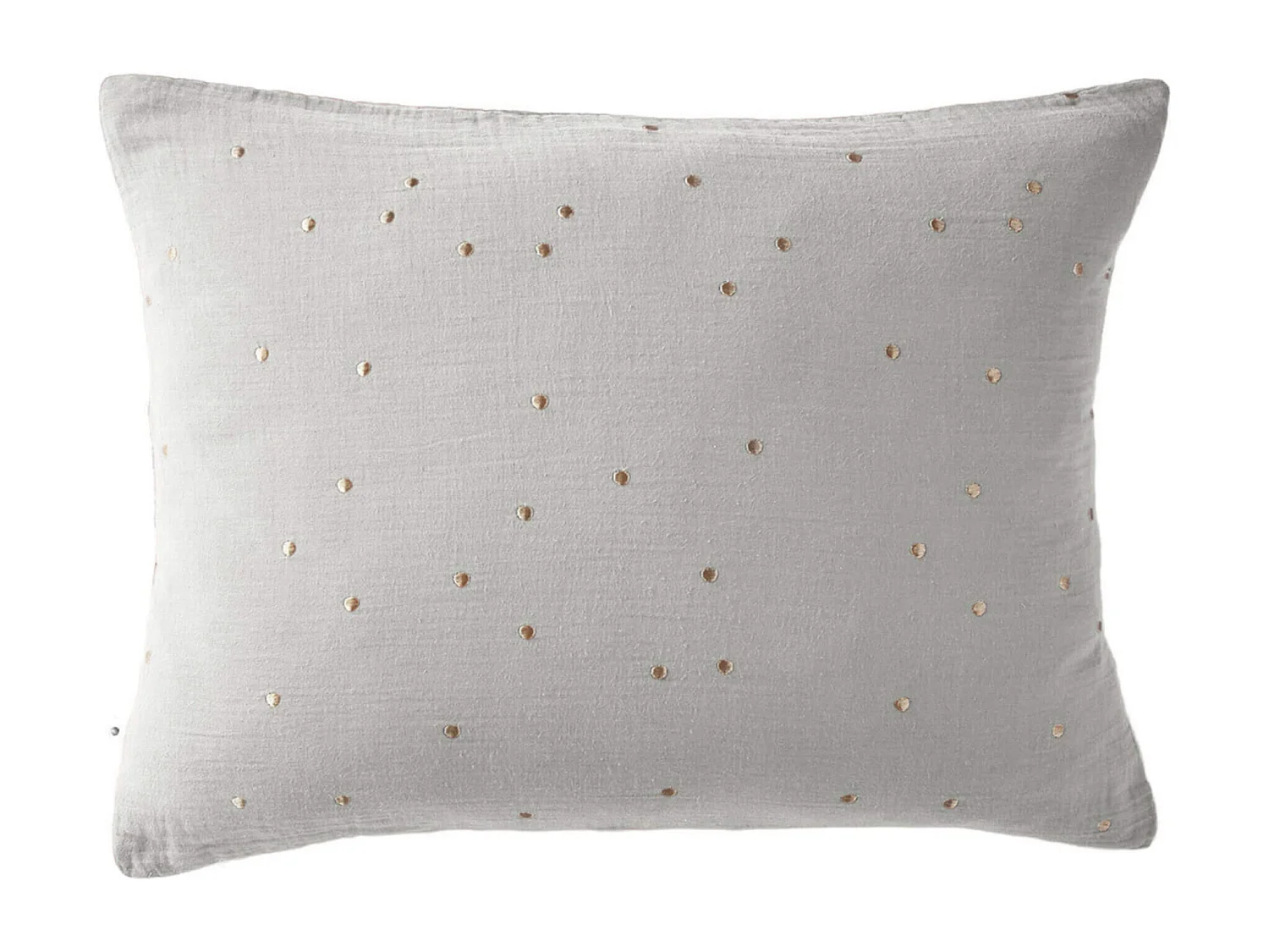 Taie d'oreiller à pois brodés double gaze de coton gris 60x60 cm