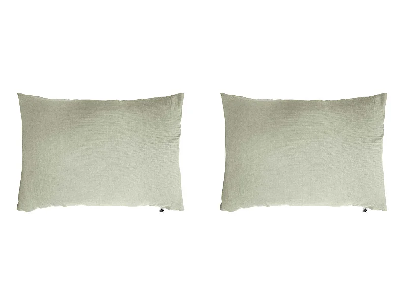 Lot de 2 taies d'oreillers double gaze de coton vert d'eau 50x70 cm