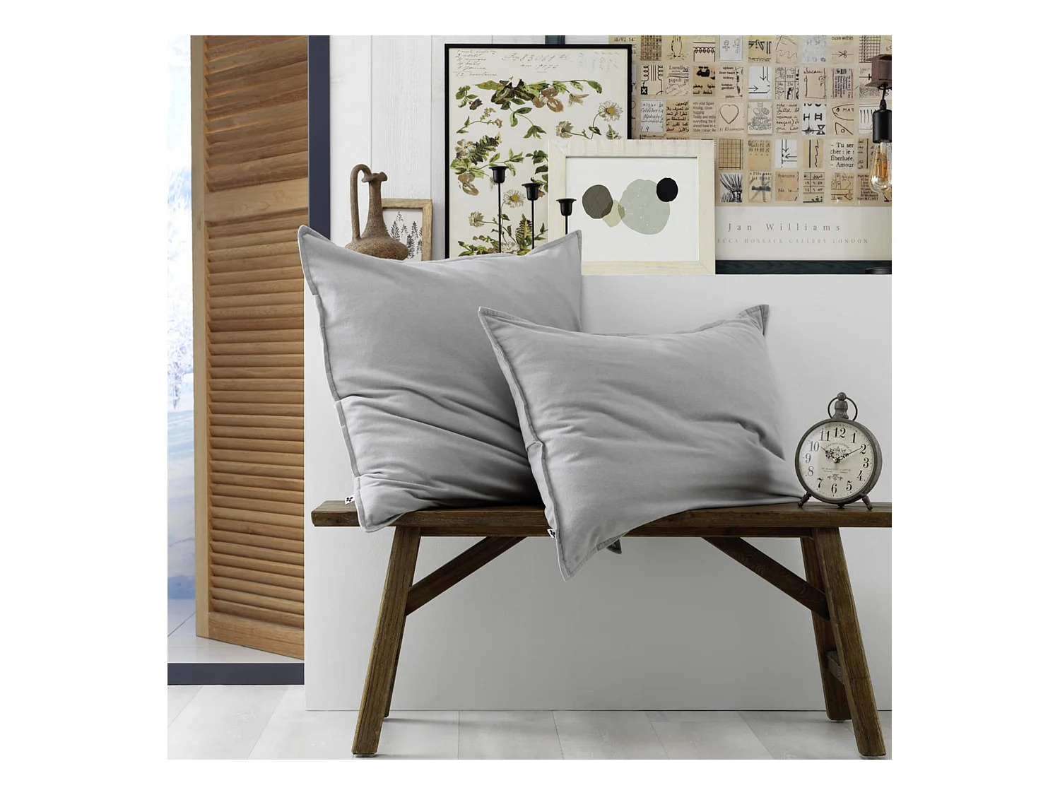 Lot de 2 taies d'oreiller flanelle gris 50x70 cm