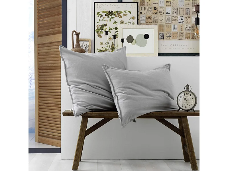 Lot de 2 taies d'oreiller flanelle gris 50x70 cm