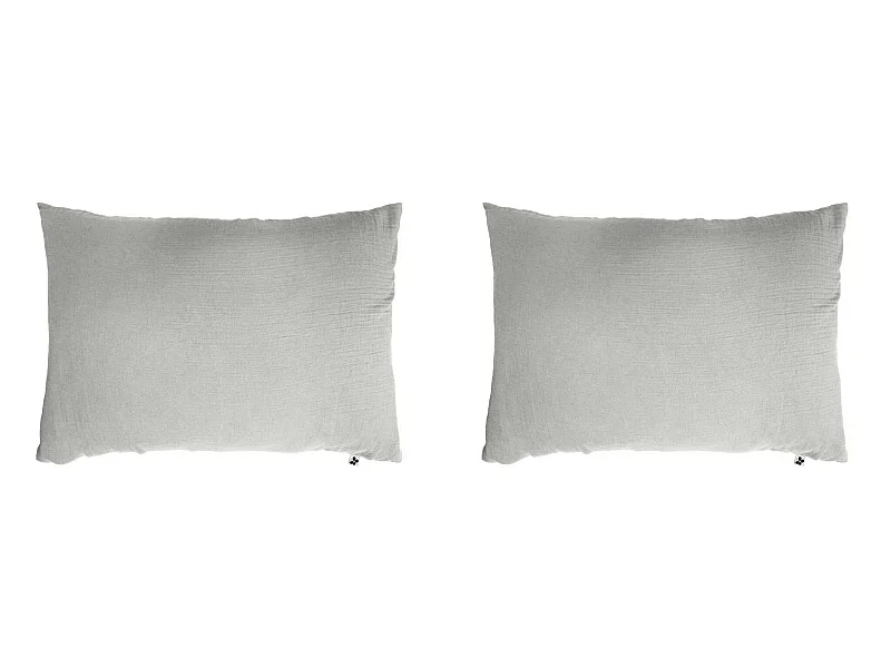 Lot de 2 taies d'oreillers double gaze de coton gris 50x70 cm