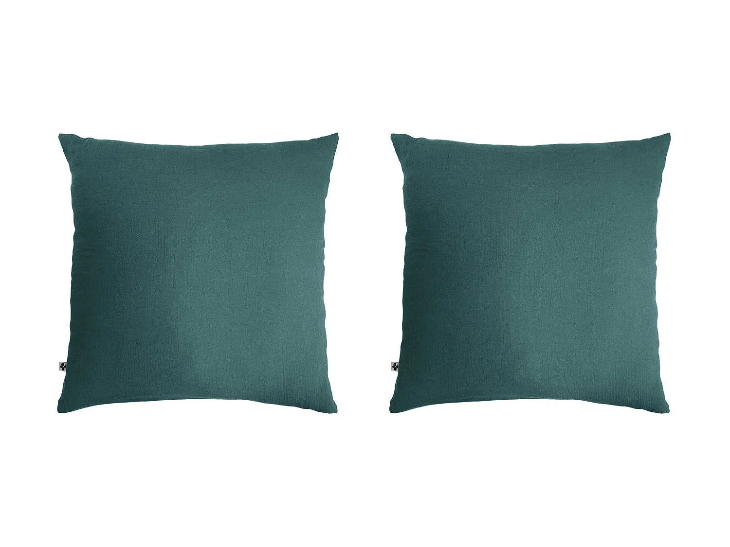 Lot de 2 taies d'oreillers double gaze de coton bleu canard 60x60 cm