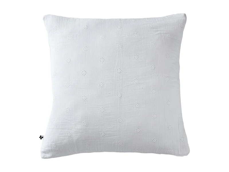 Taie d'oreiller brodée double gaze de coton blanc 60x60 cm