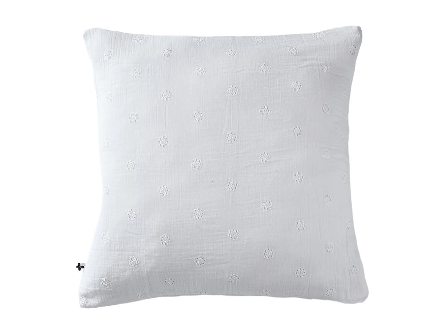 Taie d'oreiller brodée double gaze de coton blanc 60x60 cm