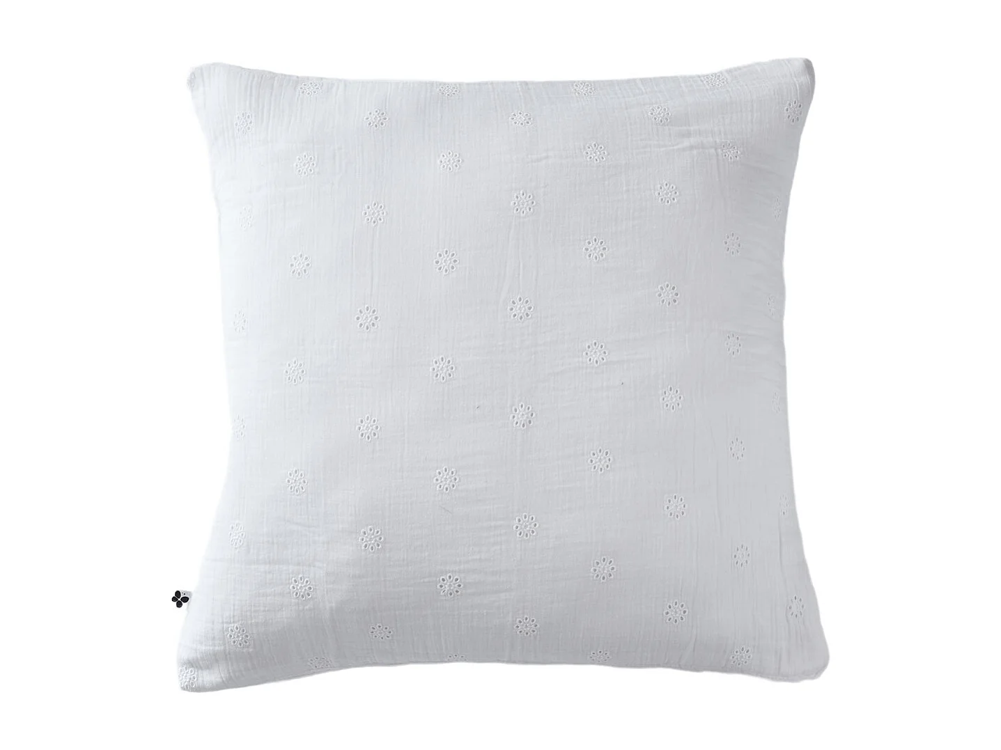 Taie d'oreiller brodée double gaze de coton blanc 60x60 cm