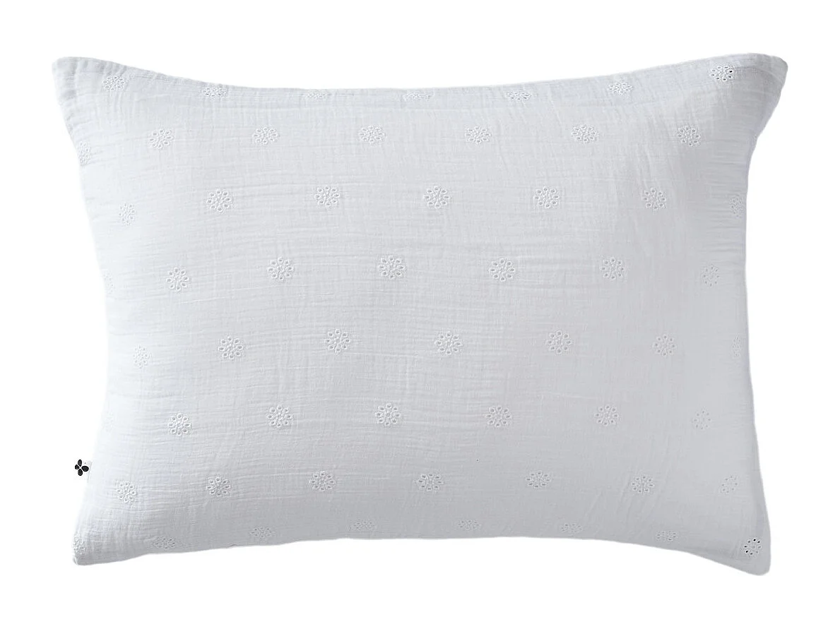 Taie d'oreiller brodée double gaze de coton blanc 60x60 cm