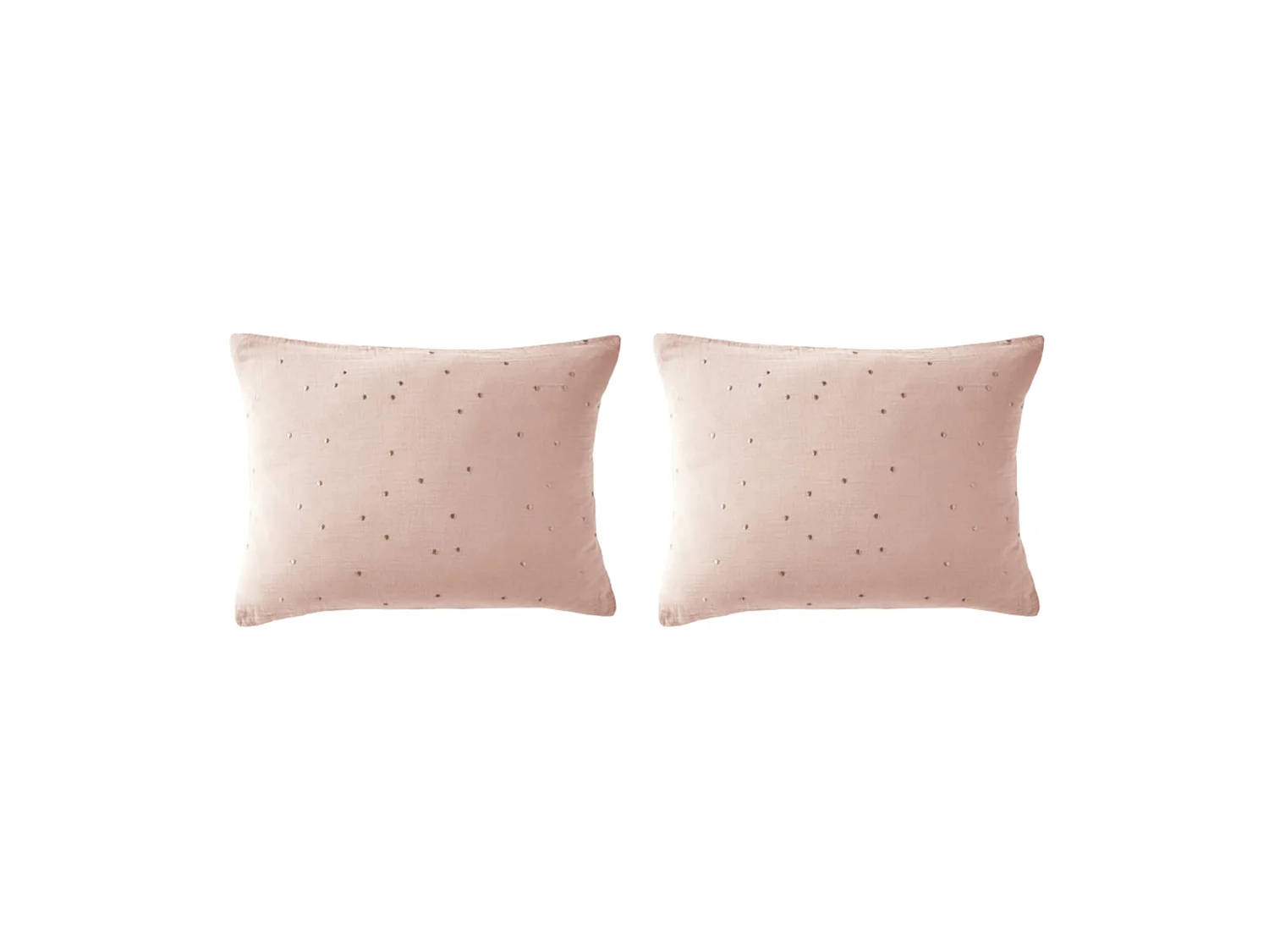 Lot de 2 taies d'oreillers à pois brodés double gaze de coton rose 50x70