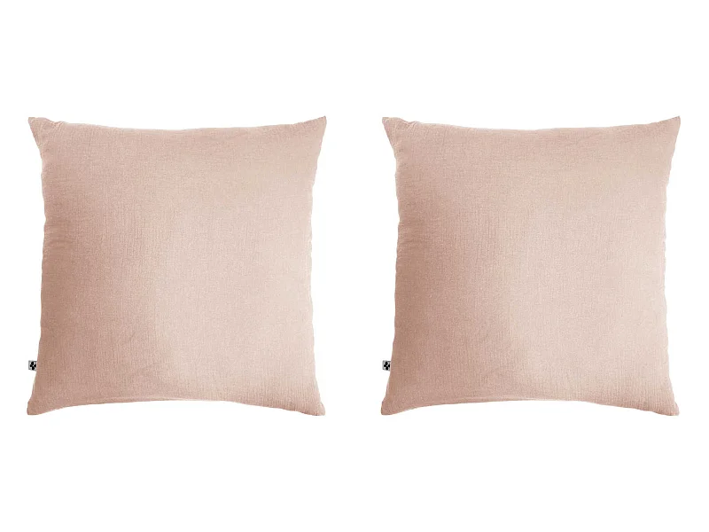 Lot de 2 taies d'oreillers double gaze de coton rose 60x60 cm