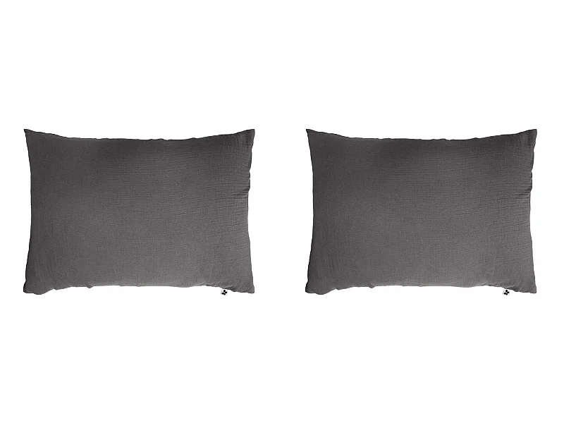 Lot de 2 taies d'oreillers double gaze de coton gris anthracite 50x70 cm