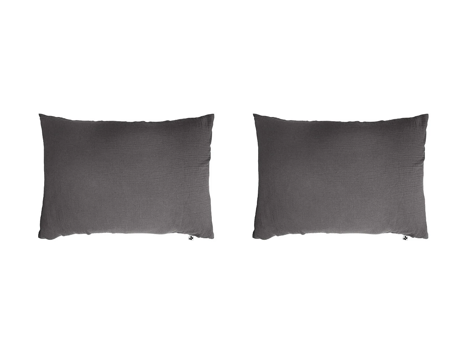 Lot de 2 taies d'oreillers double gaze de coton gris anthracite 50x70 cm