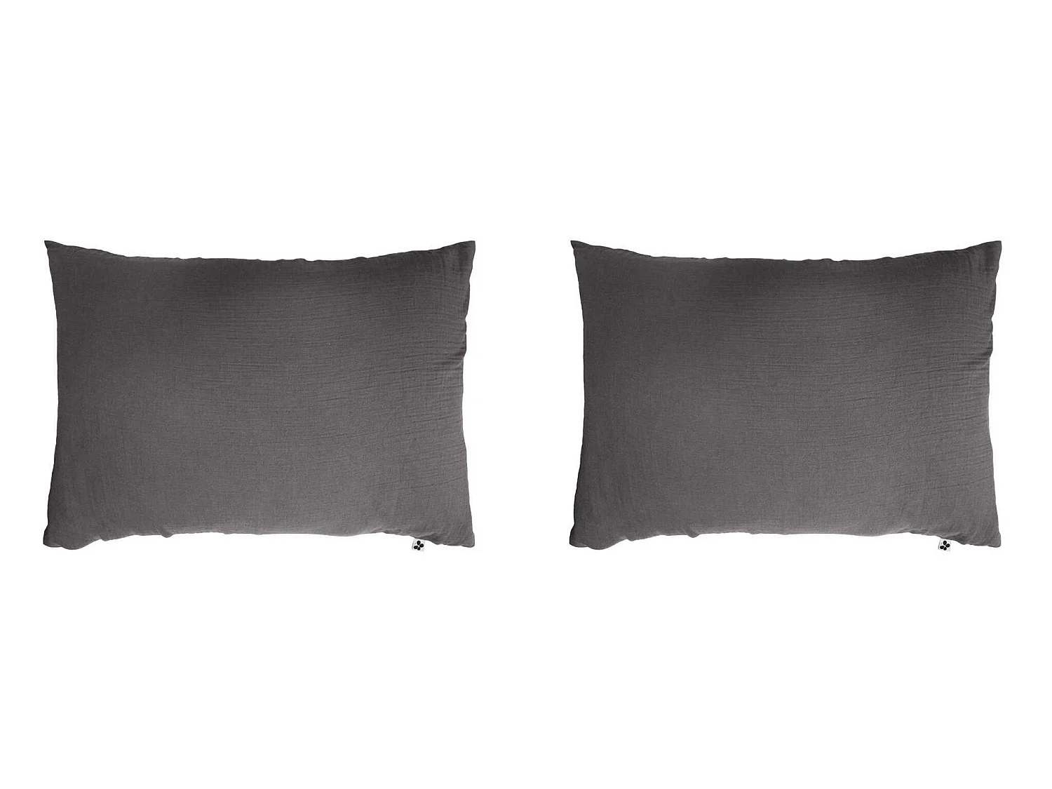 Lot de 2 taies d'oreillers double gaze de coton gris anthracite 50x70 cm