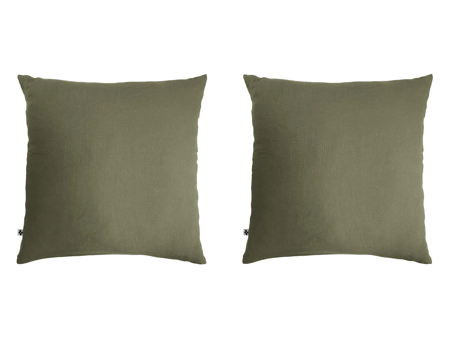 Lot de 2 taies d'oreillers double gaze de coton kaki 60x60 cm