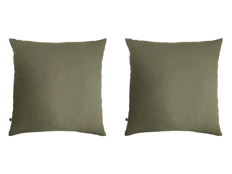 Lot de 2 taies d'oreillers double gaze de coton kaki 60x60 cm