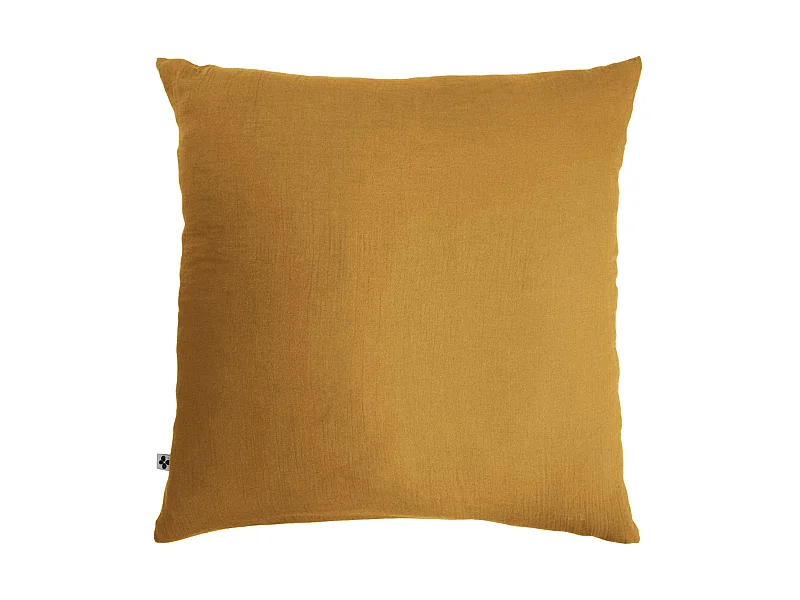 Taie d'oreiller double gaze de coton jaune safran 60x60 cm