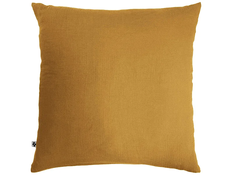 Taie d'oreiller double gaze de coton jaune safran 60x60 cm