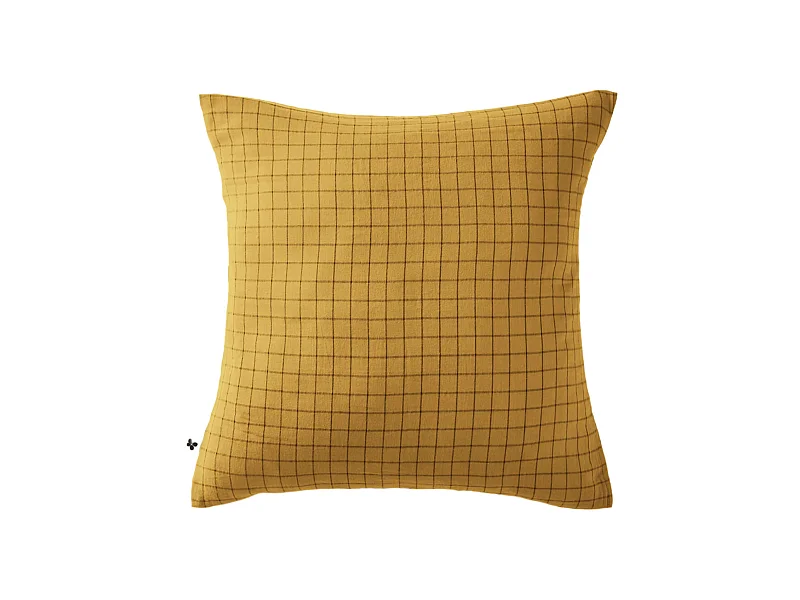 Taie d'oreiller à carreaux double gaze de coton jaune 60x60