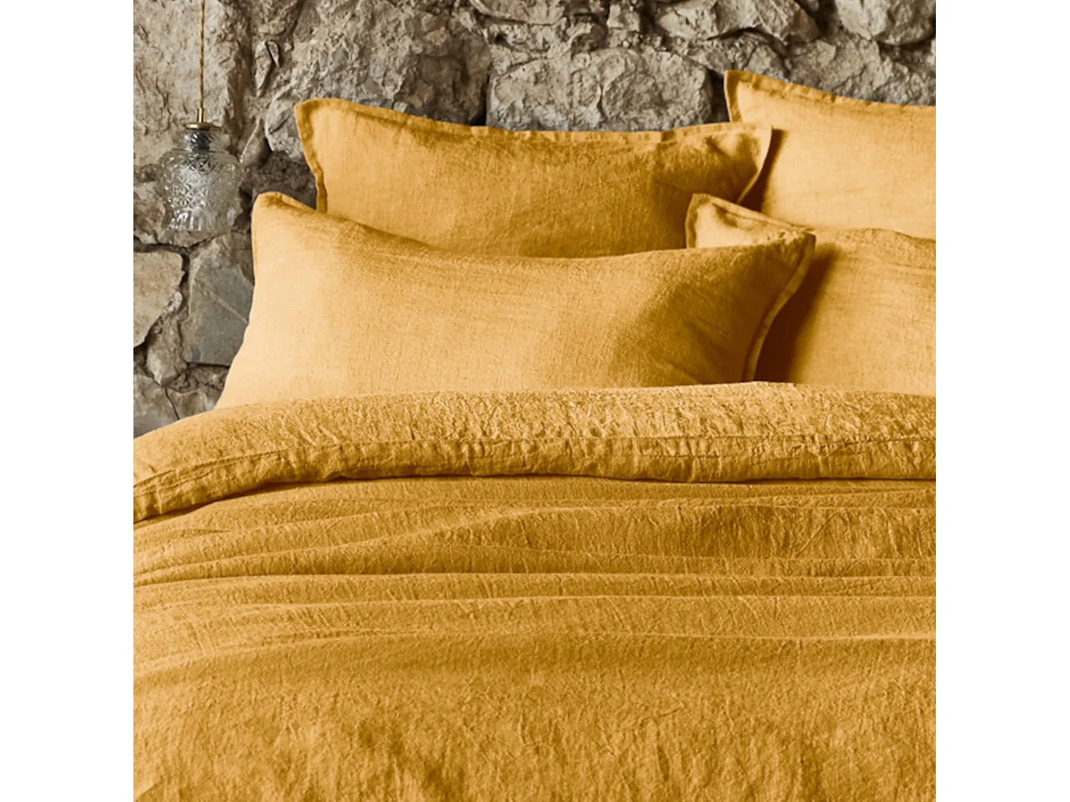 Taie d'oreiller lin lavé jaune foncé 50x70