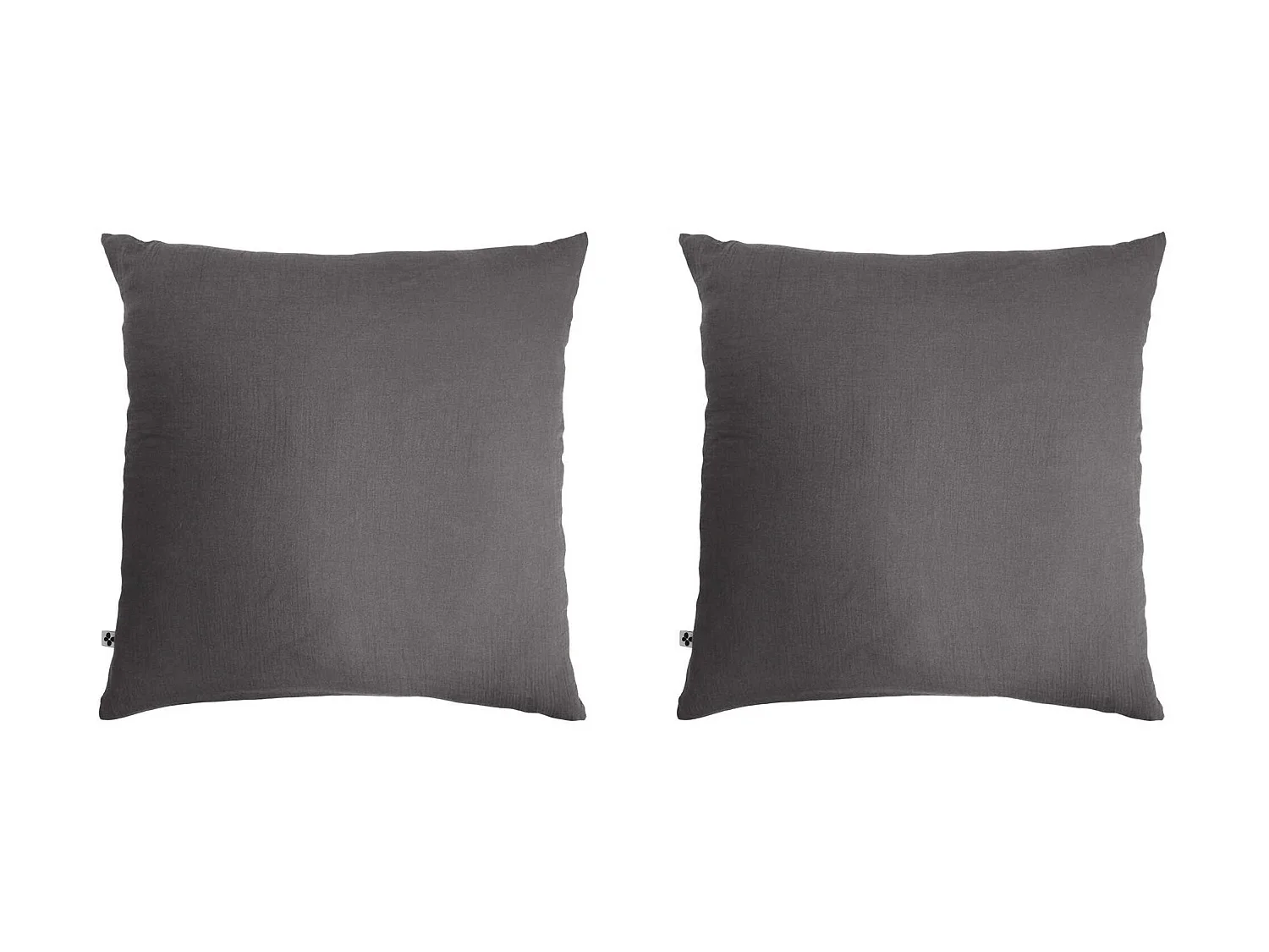 Lot de 2 taies d'oreillers double gaze de coton gris anthracite 60x60 cm