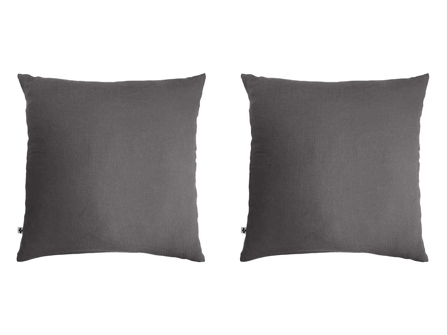 Lot de 2 taies d'oreillers double gaze de coton gris anthracite 60x60 cm