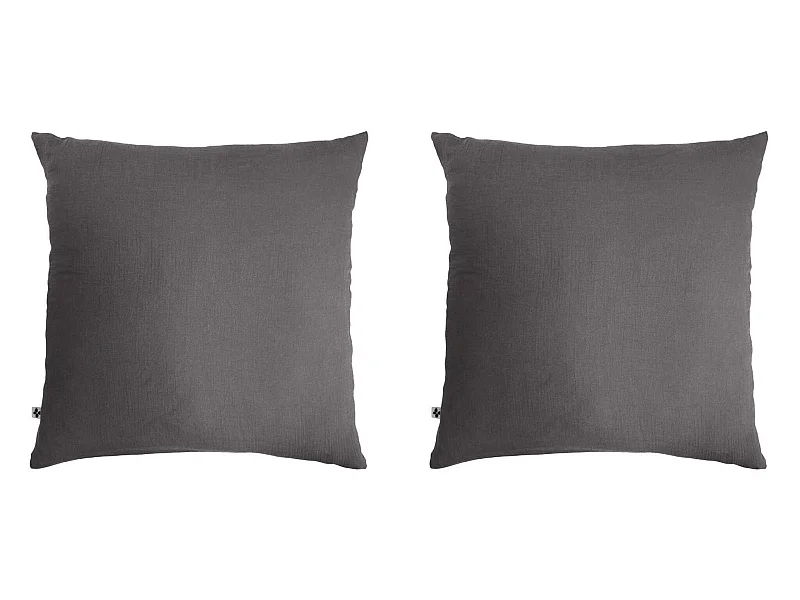 Lot de 2 taies d'oreillers double gaze de coton gris anthracite 60x60 cm