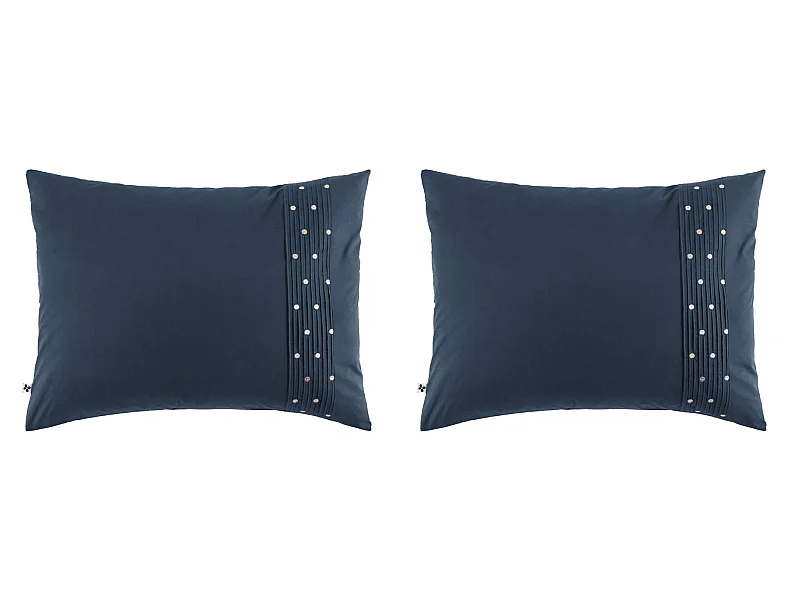 Lot de 2 taies d'oreiller brodées plis religieuses marine 50x70 cm