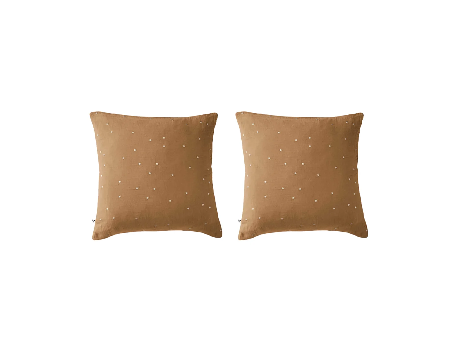 Lot de 2 taies d'oreillers à pois brodés double gaze de coton marron 60x60
