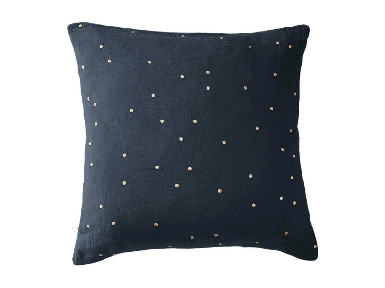 Taie d'oreiller à pois brodés double gaze de coton marine 60x60 cm