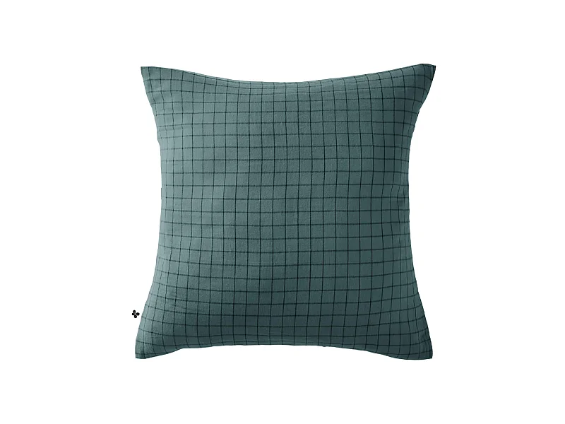 Taie d'oreiller à carreaux double gaze de coton bleu canard 60x60