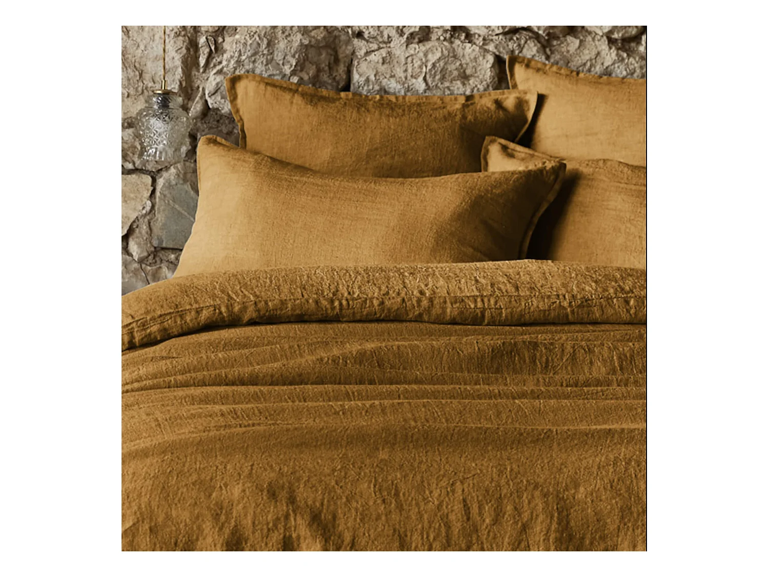 Taie d'oreiller lin lavé marron 60x60