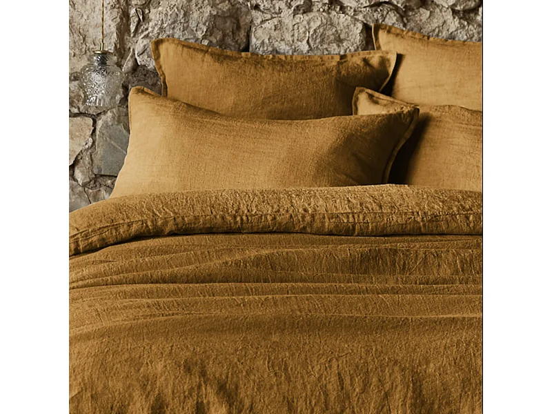 Taie d'oreiller lin lavé marron 60x60