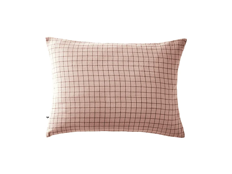 Taie d'oreiller à carreaux double gaze de coton rose 50x70