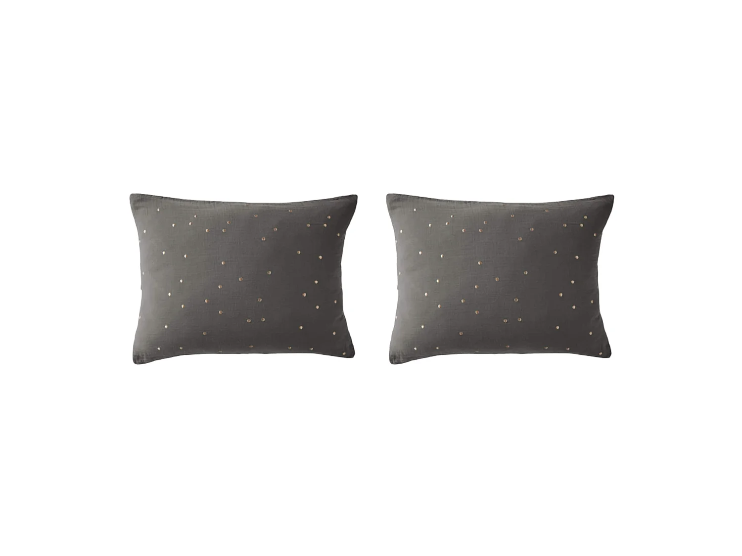Lot de 2 taies d'oreillers à pois brodés double gaze de coton gris anthracite 50x70
