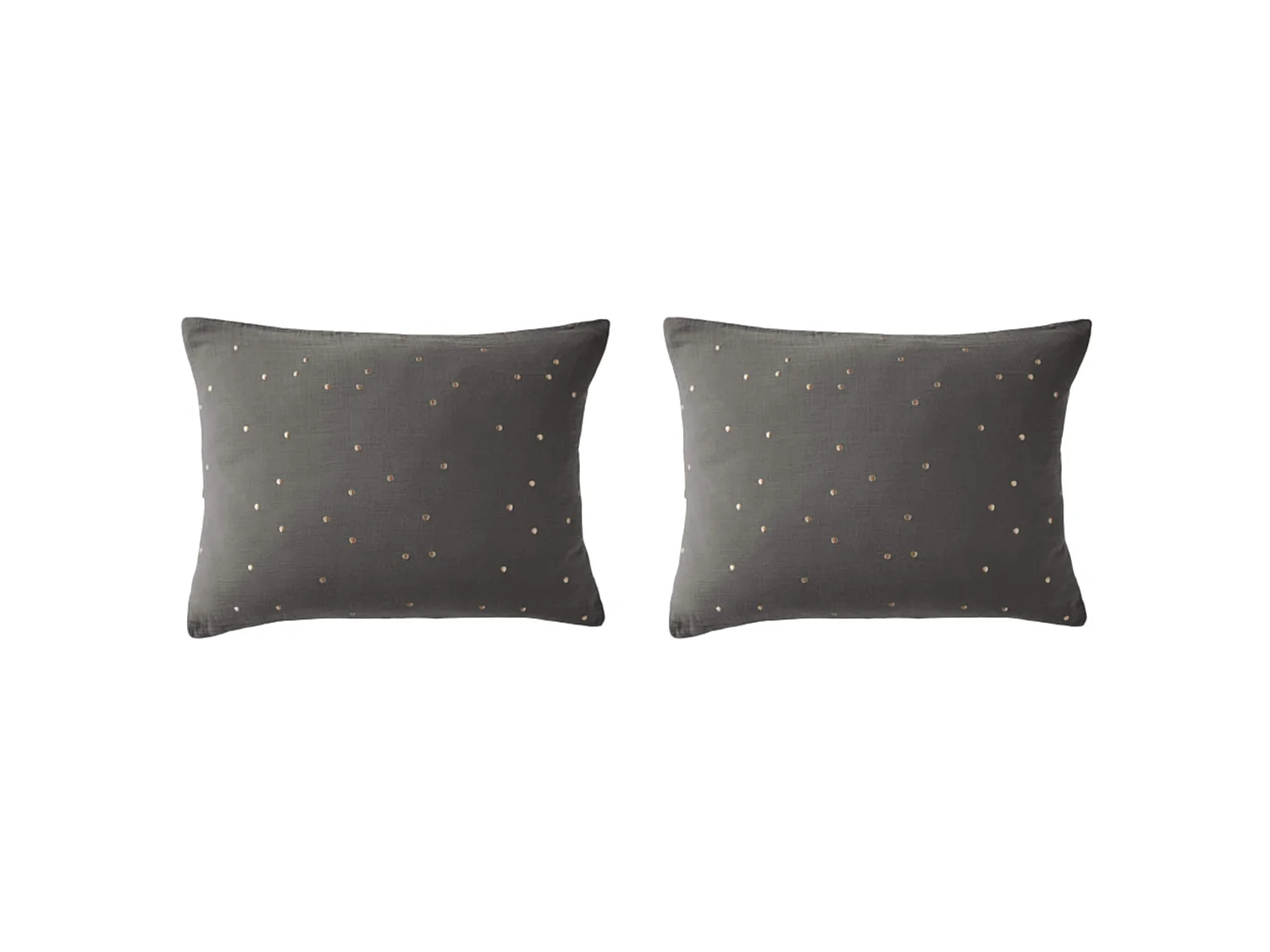 Lot de 2 taies d'oreillers à pois brodés double gaze de coton gris anthracite 50x70