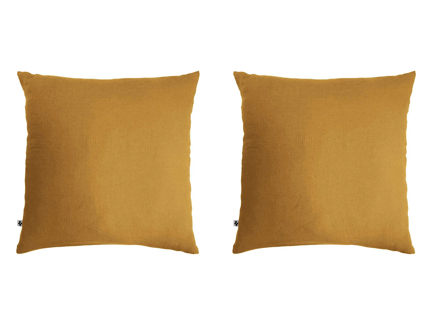 Lot de 2 taies d'oreillers double gaze de coton jaune safran 60x60 cm
