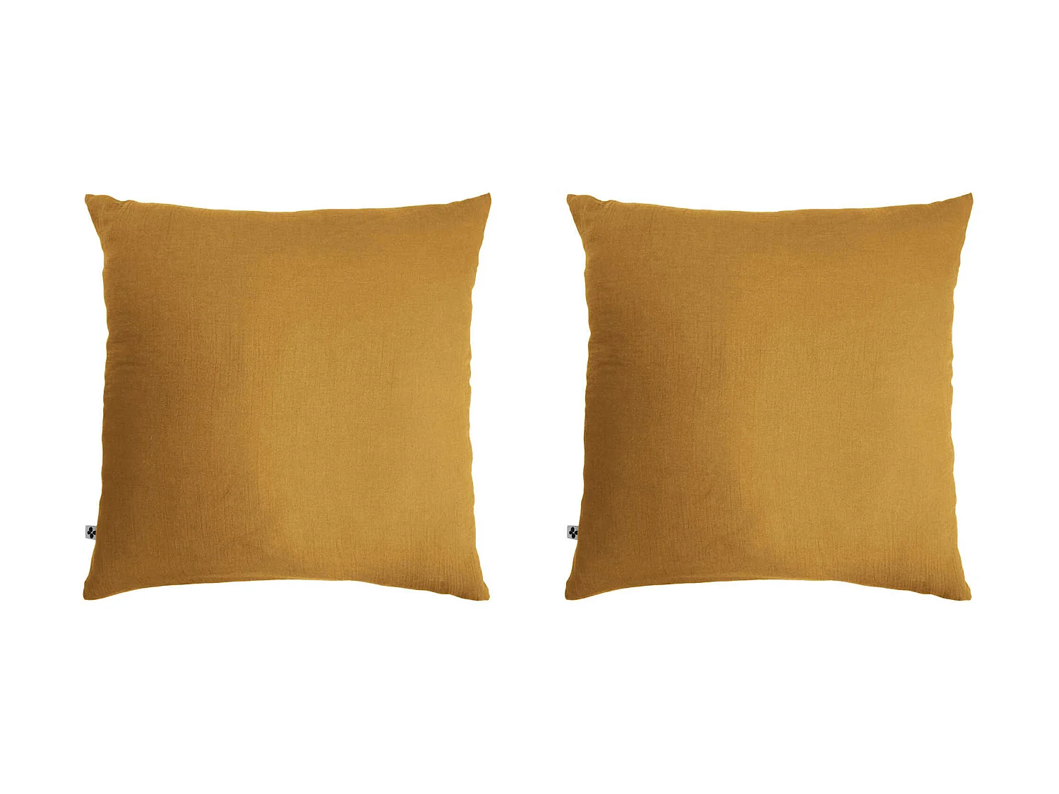Lot de 2 taies d'oreillers double gaze de coton jaune safran 60x60 cm