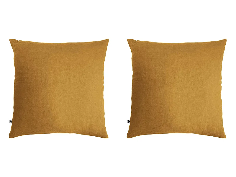 Lot de 2 taies d'oreillers double gaze de coton jaune safran 60x60 cm