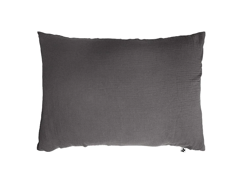 Taie d'oreiller double gaze de coton gris anthracite 50x70 cm
