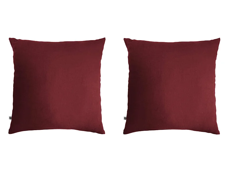 Lot de 2 taies d'oreillers double gaze de coton bordeaux 60x60 cm