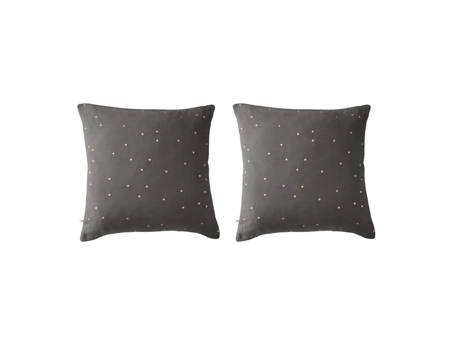 Lot de 2 taies d'oreillers à pois brodés double gaze de coton gris anthracite 60x60