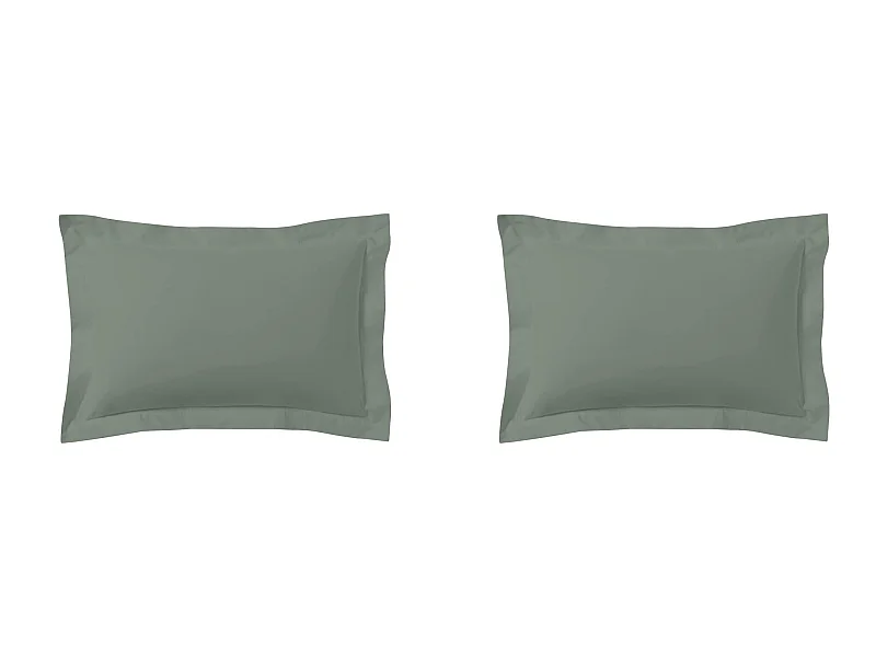 Lot de 2 taies d'oreillers vert de gris 100% coton 50x70 cm