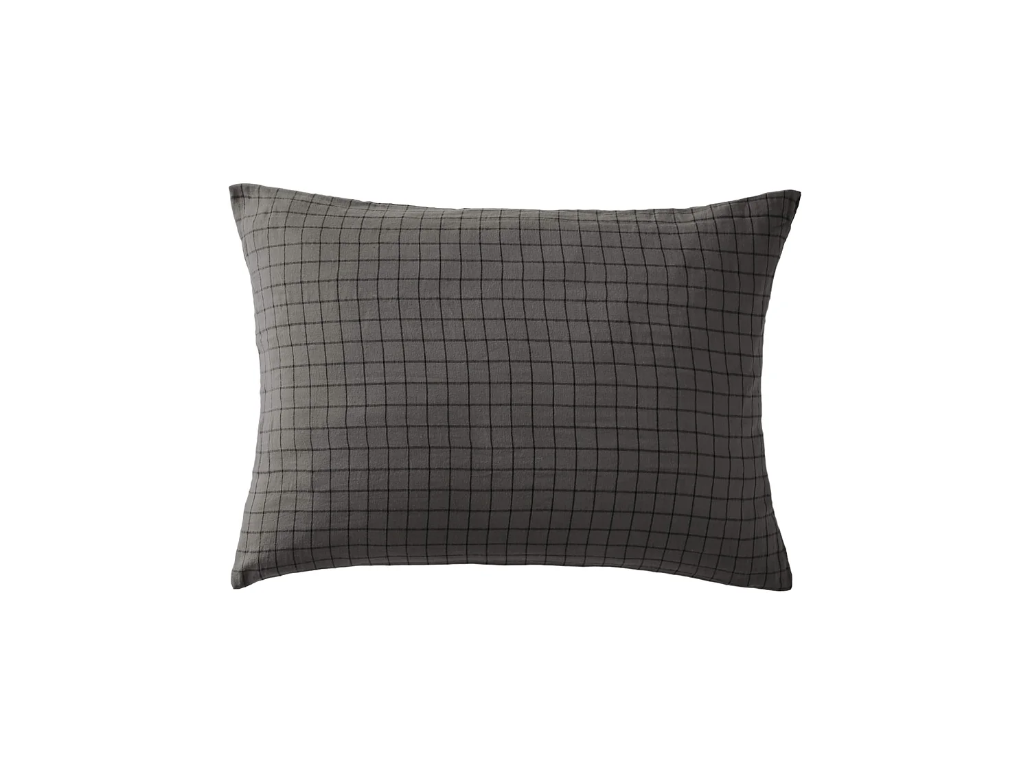 Taie d'oreiller à carreaux double gaze de coton anthracite 50x70