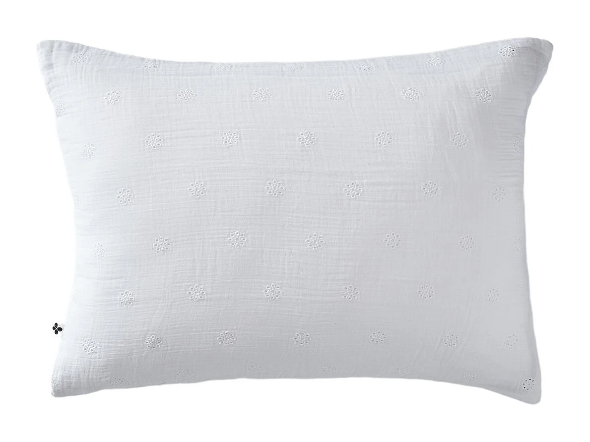 Taie d'oreiller brodée double gaze de coton blanc 50x70 cm