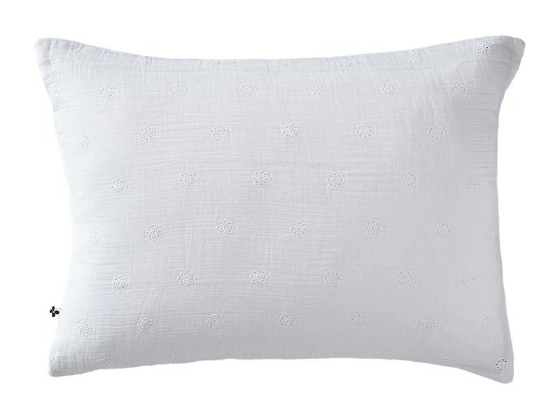 Taie d'oreiller brodée double gaze de coton blanc 50x70 cm