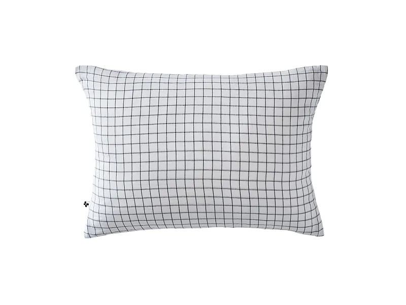 Taie d'oreiller à carreaux double gaze de coton blanc 50x70