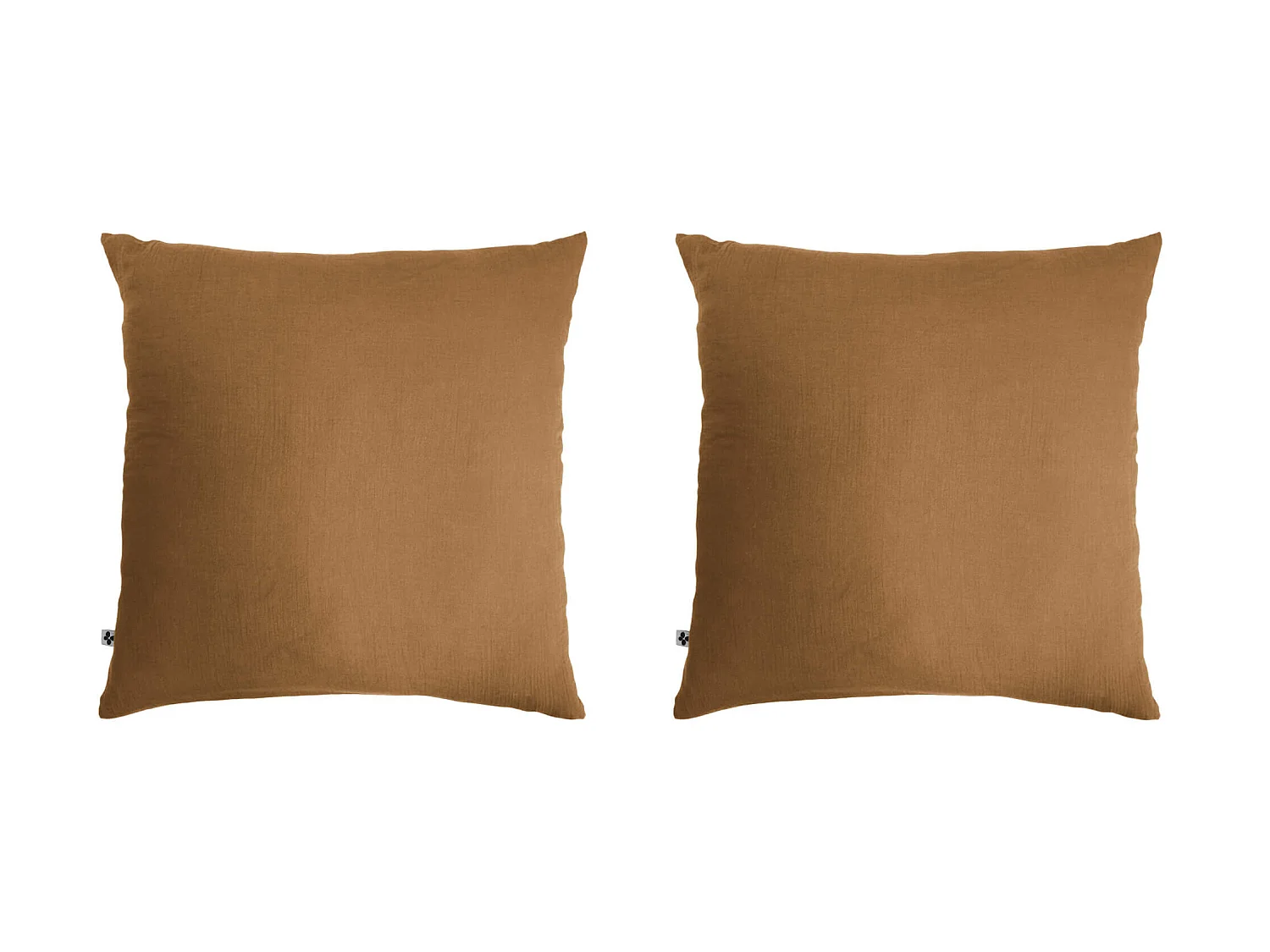Lot de 2 taies d'oreillers double gaze de coton marron 60x60 cm