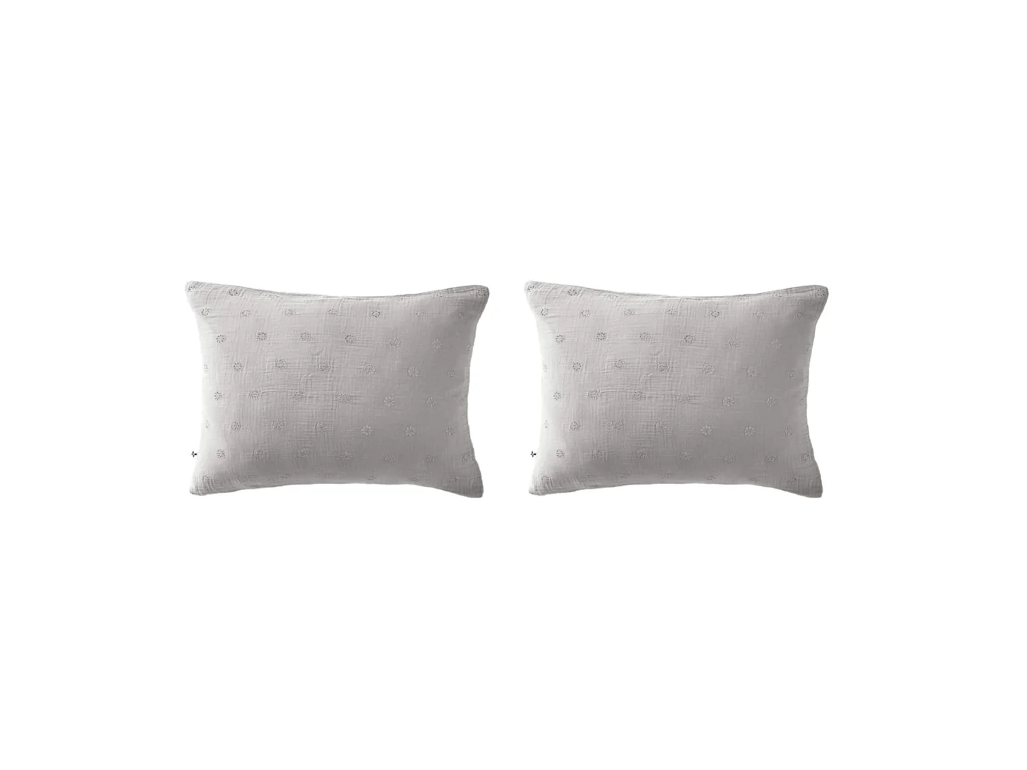 Lot de 2 taies d'oreillers brodées double gaze de coton gris 50x70